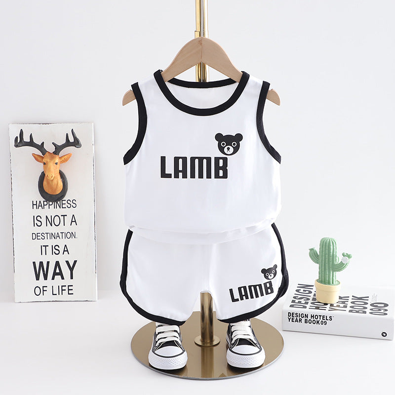 Wholesale 2023 Kids Summer Letter Print Thin Sports Two-Piece Set